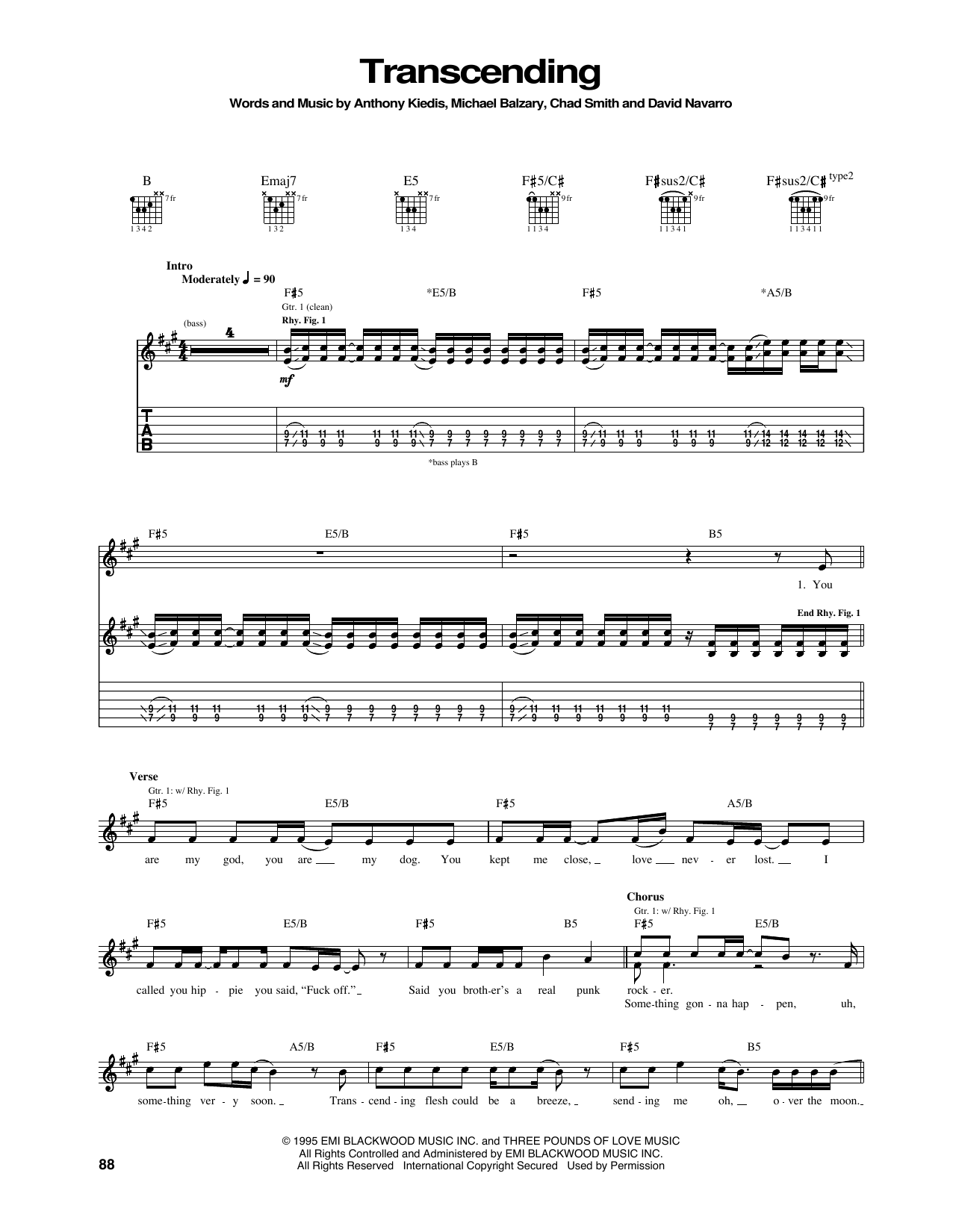 Red Hot Chili Peppers Transcending sheet music notes and chords arranged for Guitar Tab
