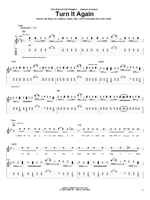 Red Hot Chili Peppers Turn It Again sheet music notes and chords arranged for Drums Transcription