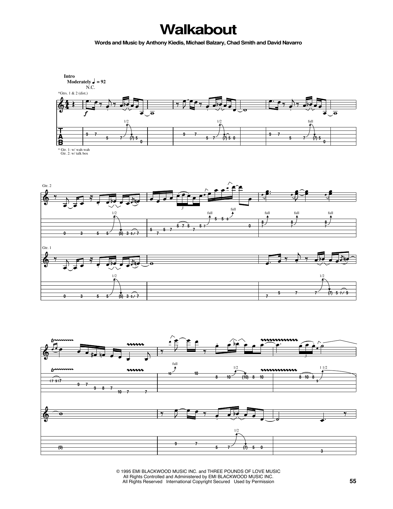 Red Hot Chili Peppers Walkabout sheet music notes and chords arranged for Bass Guitar Tab