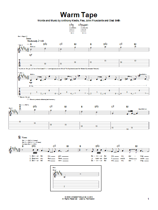 Red Hot Chili Peppers Warm Tape sheet music notes and chords arranged for Guitar Tab