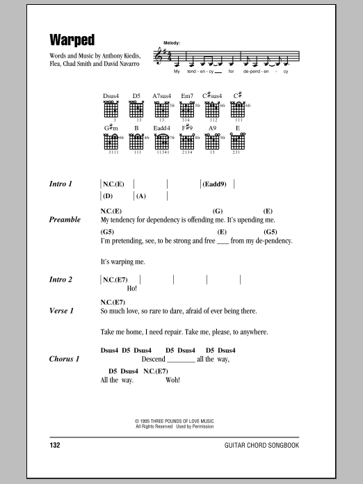Red Hot Chili Peppers Warped sheet music notes and chords arranged for Bass Guitar Tab