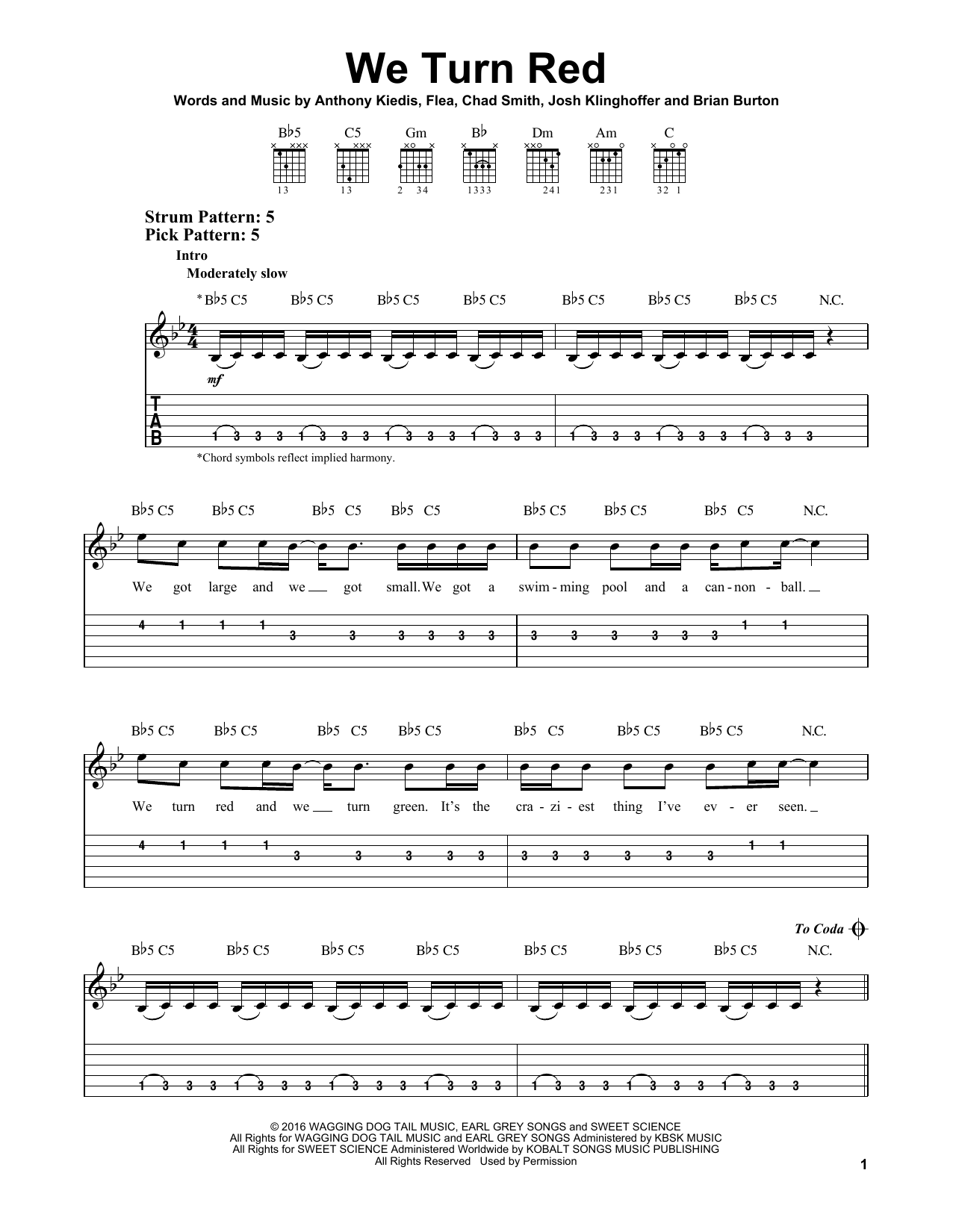 Red Hot Chili Peppers We Turn Red sheet music notes and chords arranged for Easy Guitar Tab