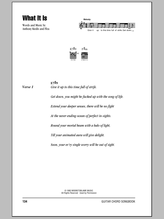 Red Hot Chili Peppers What It Is sheet music notes and chords arranged for Guitar Chords/Lyrics
