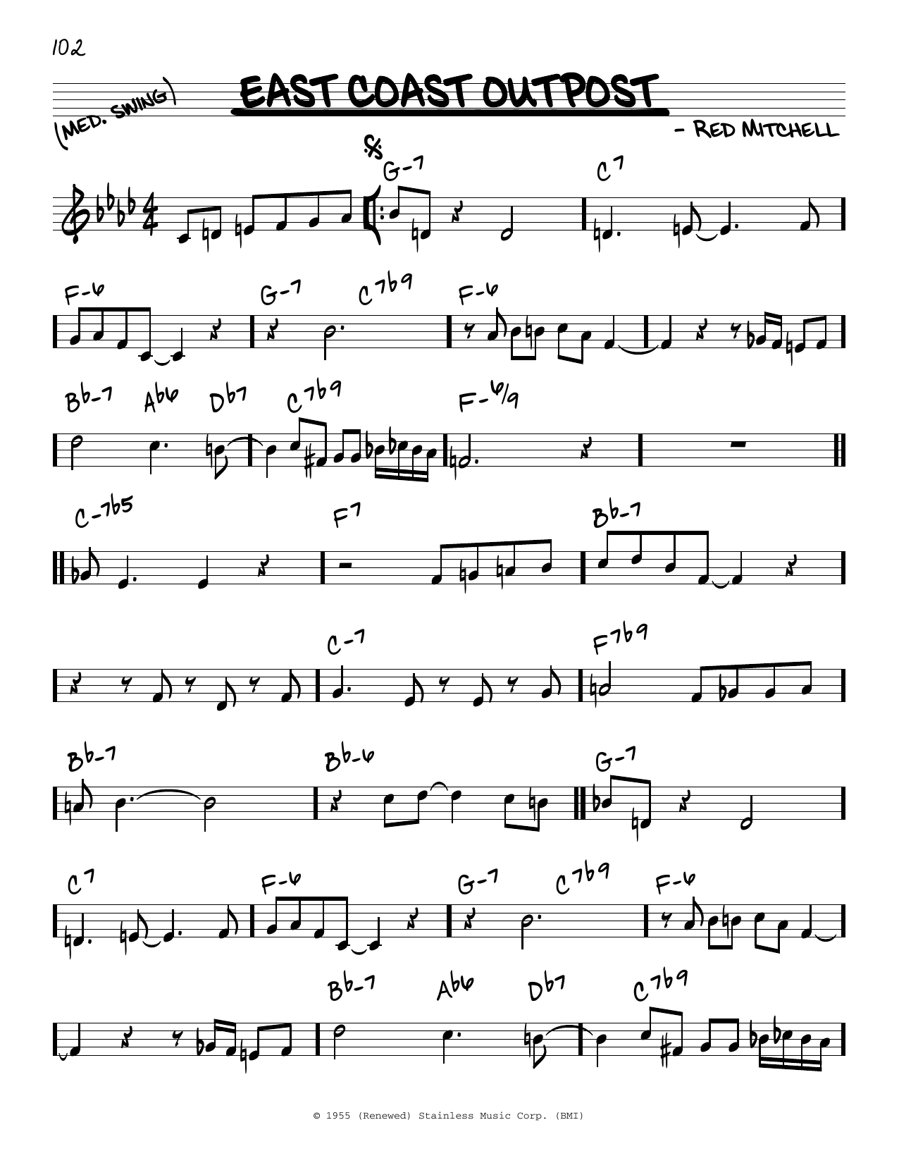 Red Mitchell East Coast Outpost sheet music notes and chords arranged for Real Book – Melody & Chords