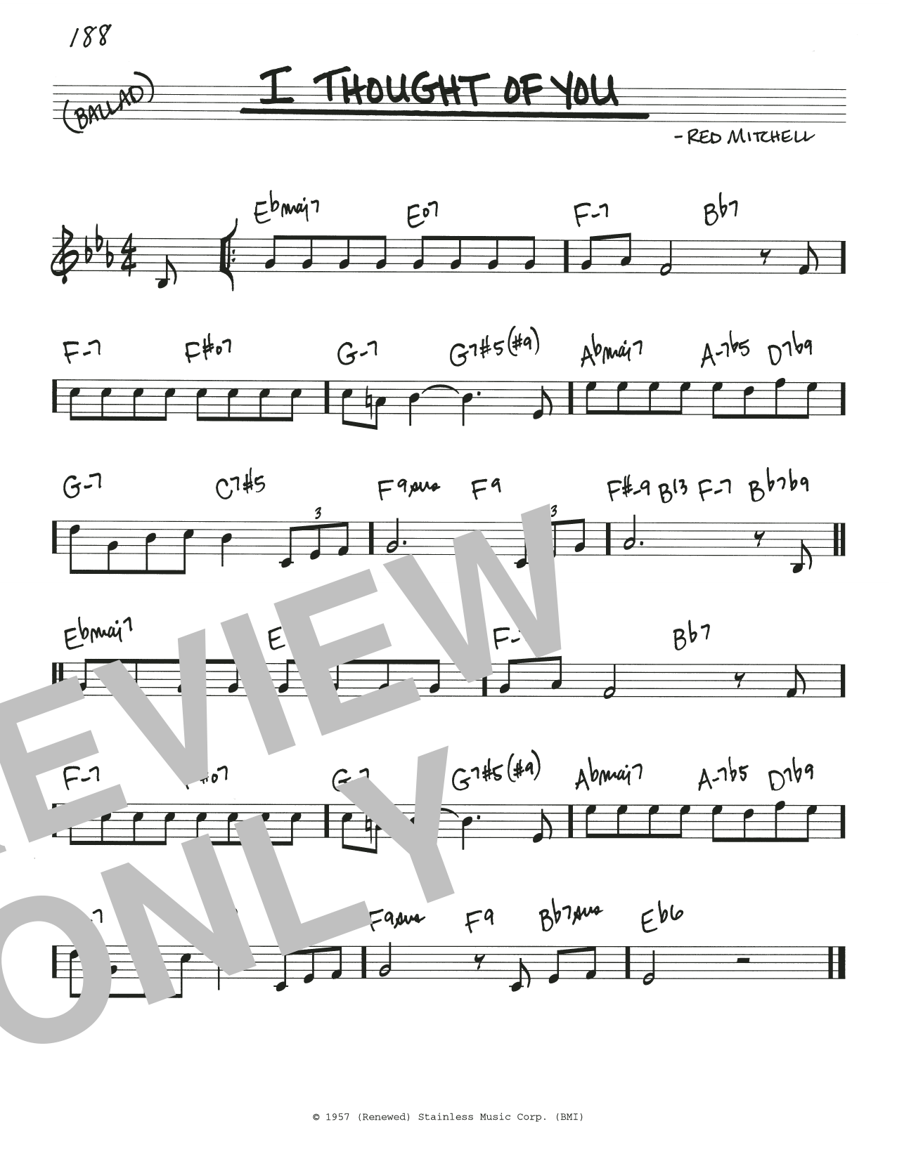 Red Mitchell I Thought Of You sheet music notes and chords arranged for Real Book – Melody & Chords