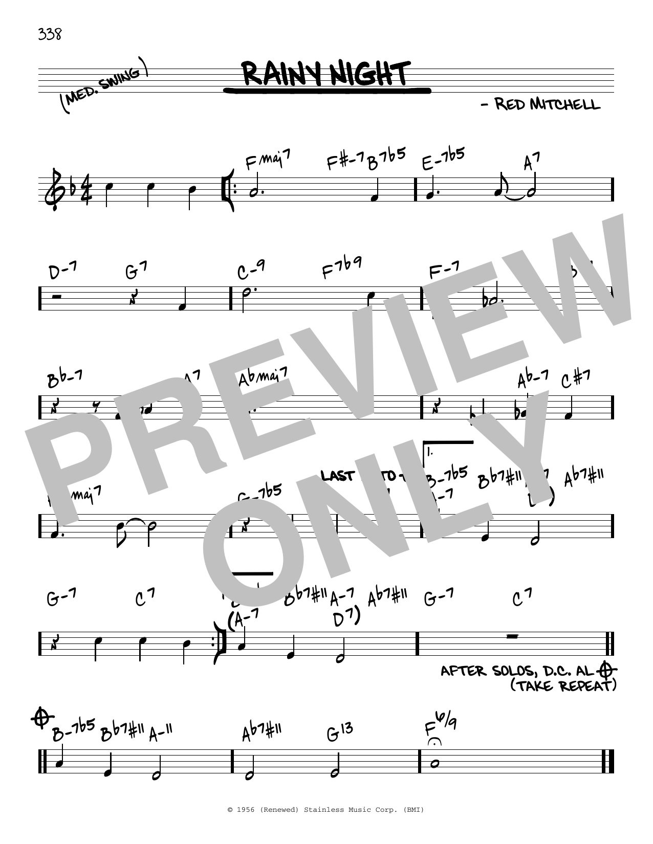 Red Mitchell Rainy Night sheet music notes and chords arranged for Real Book – Melody & Chords