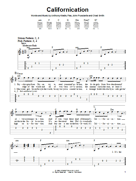 Red Hot Chili Peppers Californication sheet music notes and chords arranged for Guitar Tab (Single Guitar)