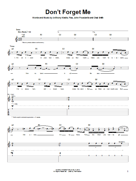 Red Hot Chili Peppers Don't Forget Me sheet music notes and chords. Download Printable PDF.