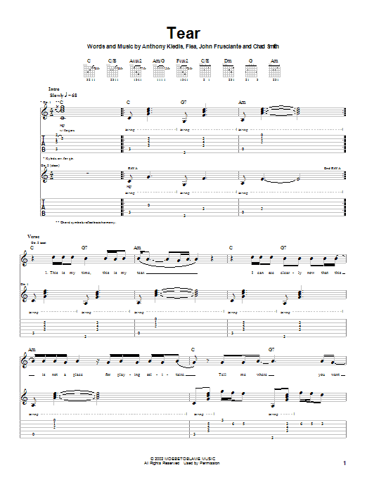 Red Hot Chili Peppers Tear sheet music notes and chords. Download Printable PDF.