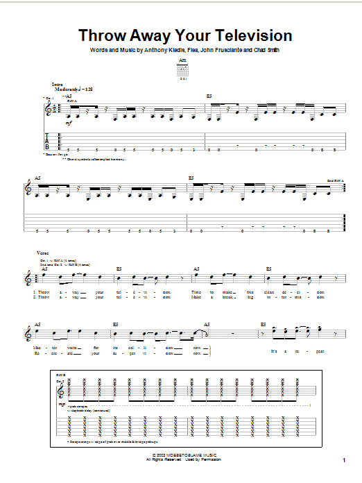 Red Hot Chili Peppers Throw Away Your Television sheet music notes and chords. Download Printable PDF.