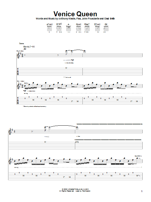 Red Hot Chili Peppers Venice Queen sheet music notes and chords. Download Printable PDF.