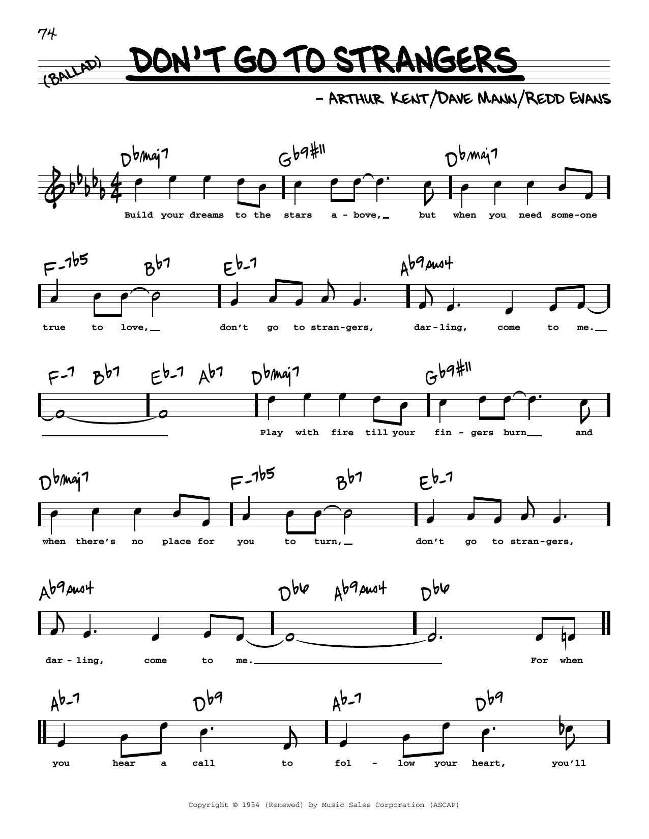 Redd Evans Don't Go To Strangers (High Voice) sheet music notes and chords arranged for Real Book – Melody, Lyrics & Chords