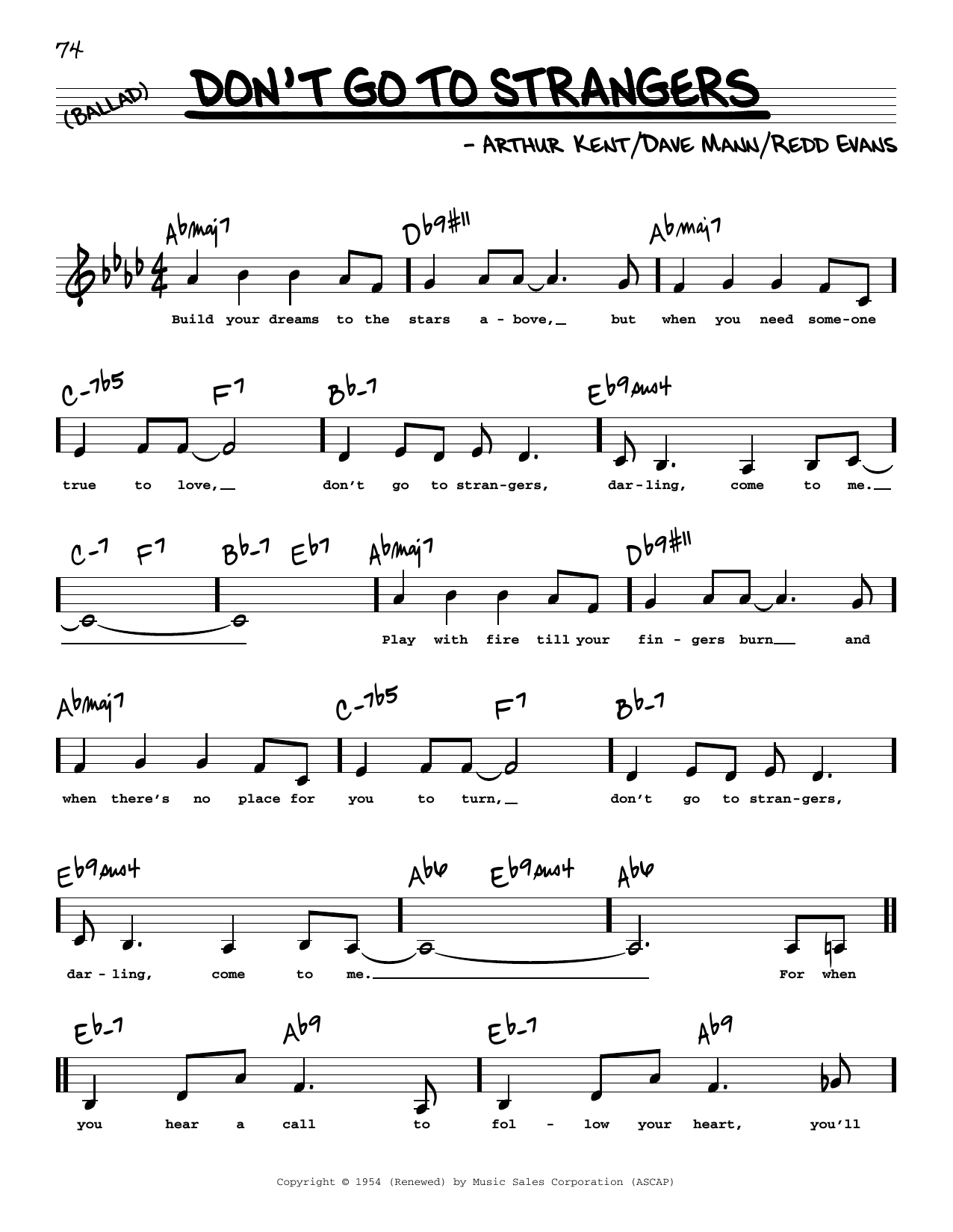 Redd Evans Don't Go To Strangers (Low Voice) sheet music notes and chords arranged for Real Book – Melody, Lyrics & Chords