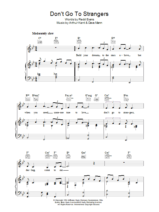Redd Evans Don't Go To Strangers sheet music notes and chords arranged for Piano, Vocal & Guitar Chords