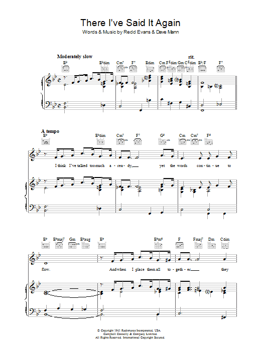 Redd Evans There I've Said It Again sheet music notes and chords arranged for Piano, Vocal & Guitar Chords