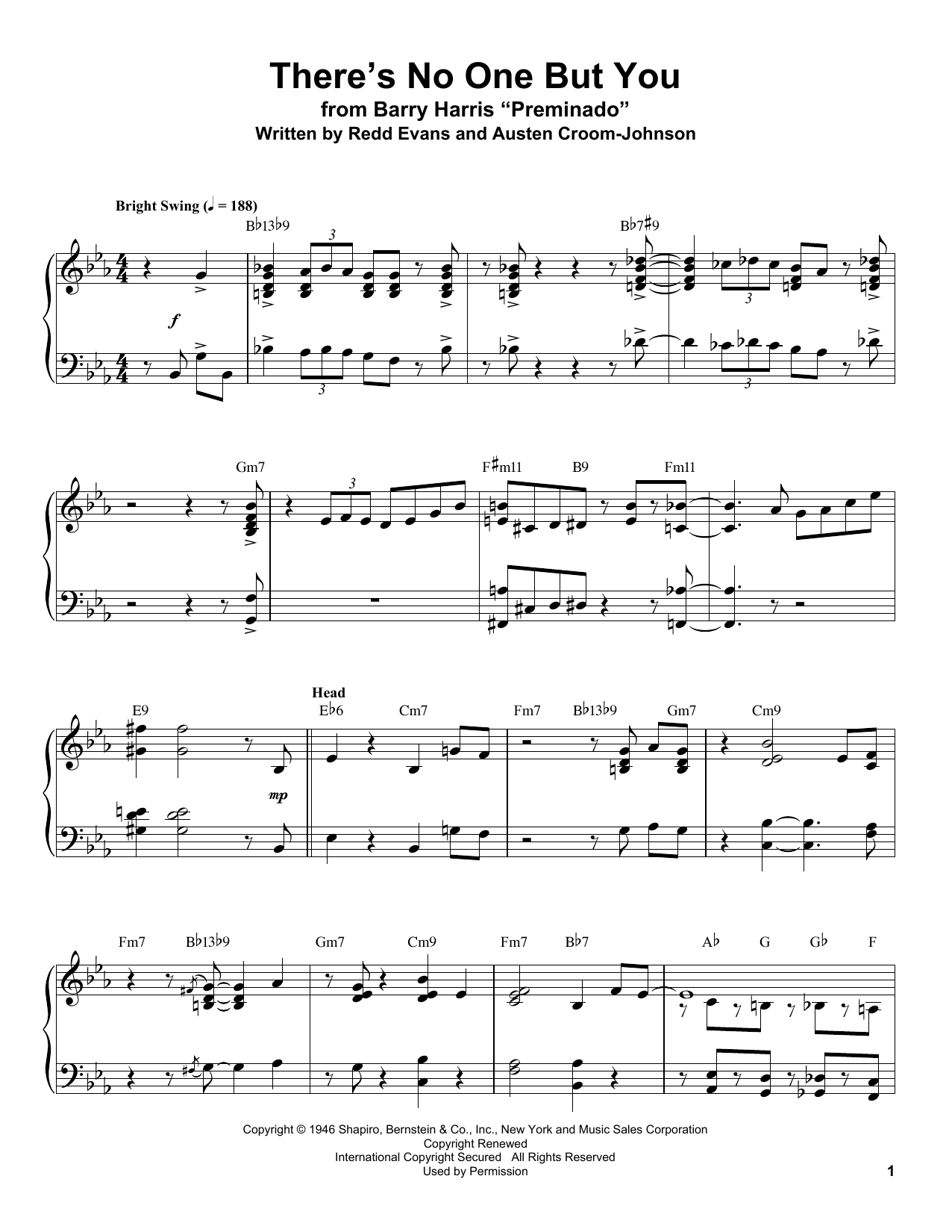 Redd Evans There's No One But You sheet music notes and chords arranged for Piano Transcription