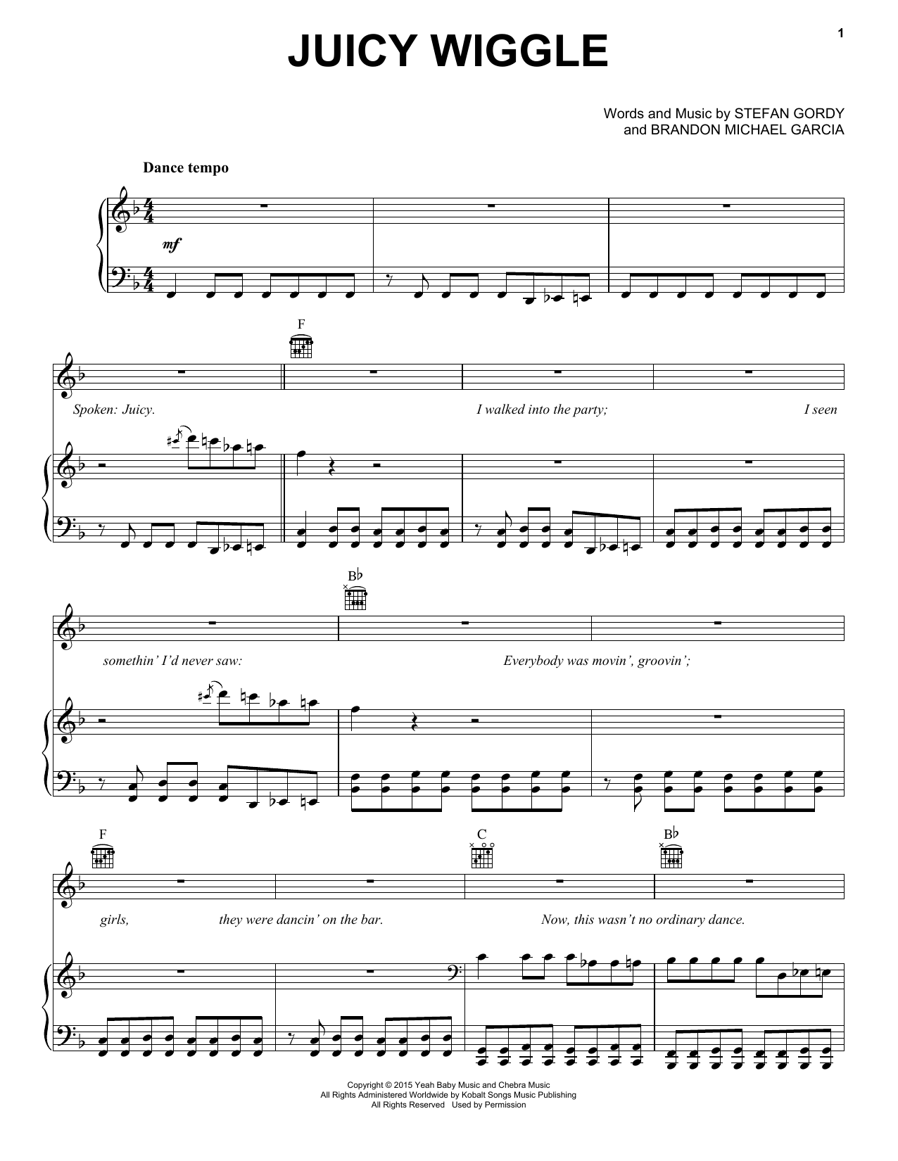 Redfoo Juicy Wiggle sheet music notes and chords arranged for Piano, Vocal & Guitar Chords (Right-Hand Melody)