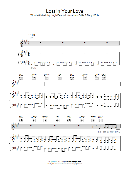 Redlight Lost In Your Love sheet music notes and chords arranged for Piano, Vocal & Guitar Chords