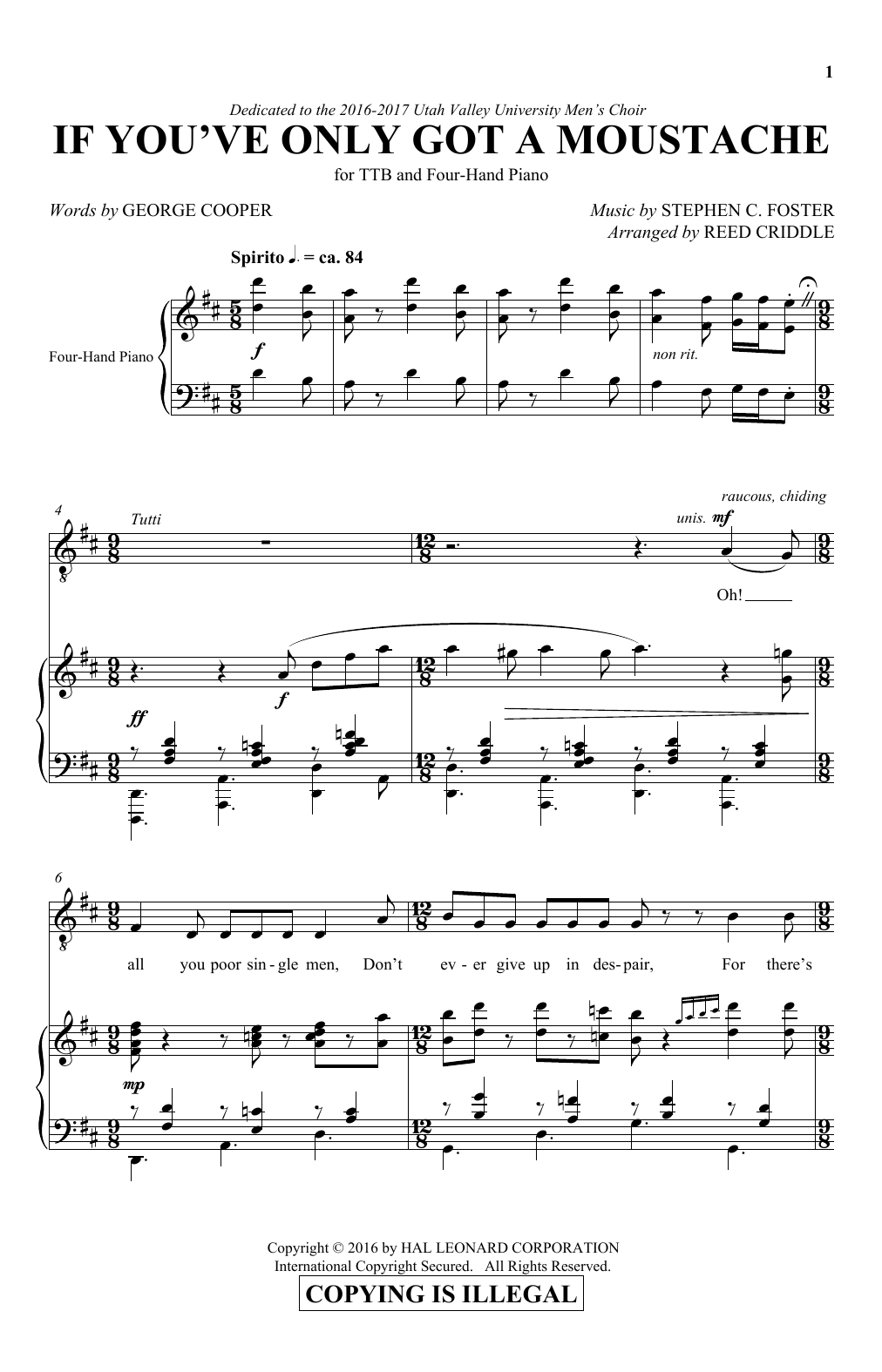 Reed Criddle If You've Only Got A Moustache sheet music notes and chords arranged for TTBB Choir