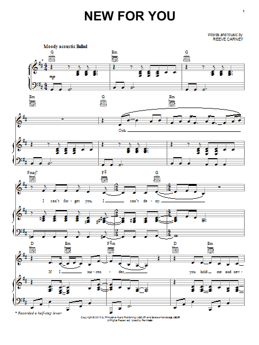 Reeve Carney New For You sheet music notes and chords arranged for Piano, Vocal & Guitar Chords (Right-Hand Melody)