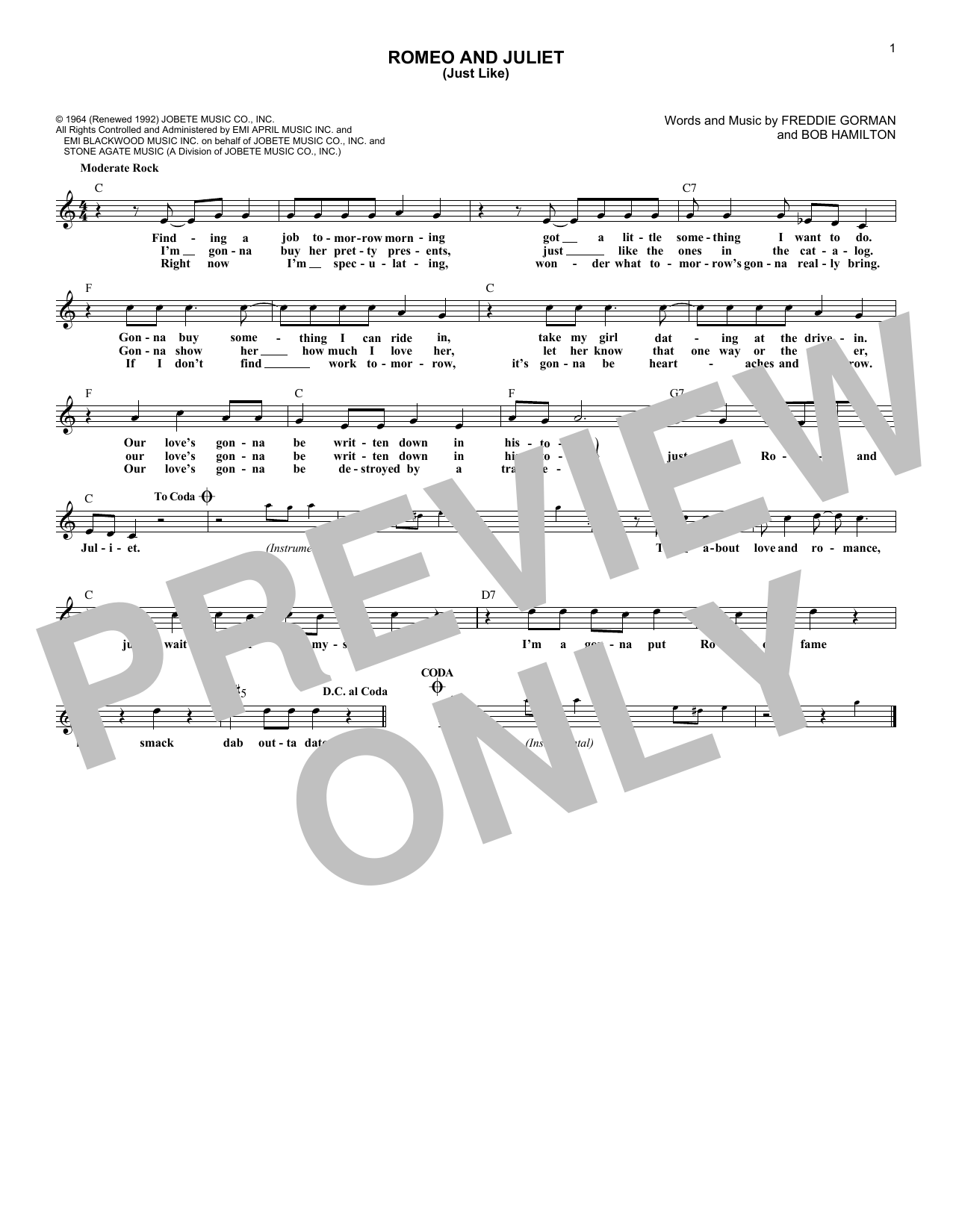 Reflections Romeo and Juliet (Just Like) sheet music notes and chords arranged for Lead Sheet / Fake Book