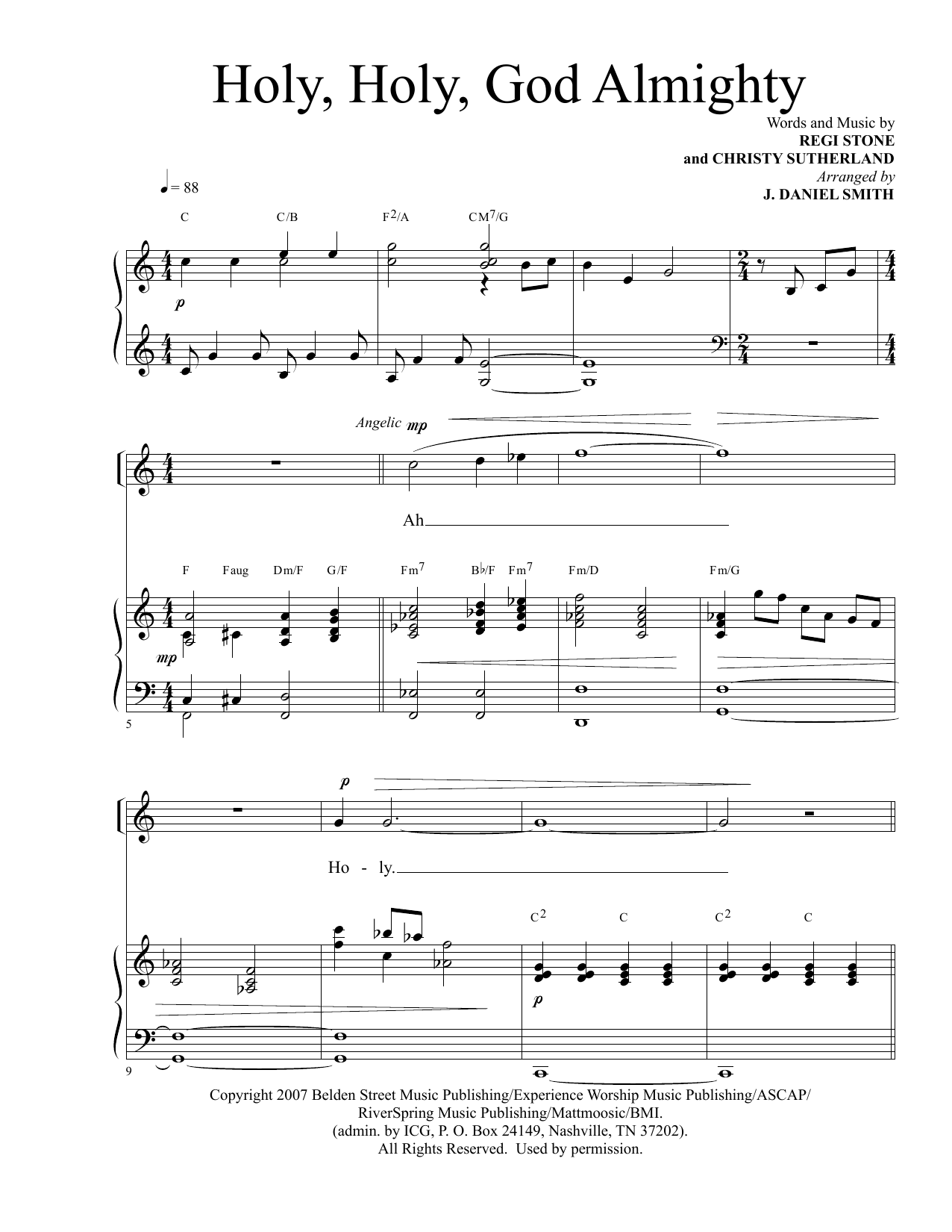 Regi Stone and Christy Sutherland Holy, Holy God Almighty (arr. J. Daniel Smith) sheet music notes and chords arranged for Piano & Vocal