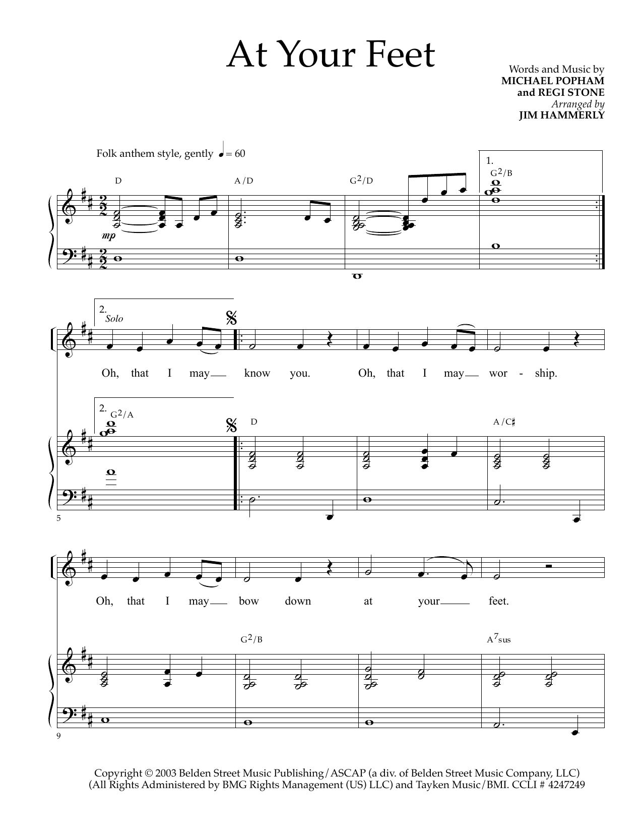 Regi Stone At Your Feet sheet music notes and chords arranged for Piano & Vocal