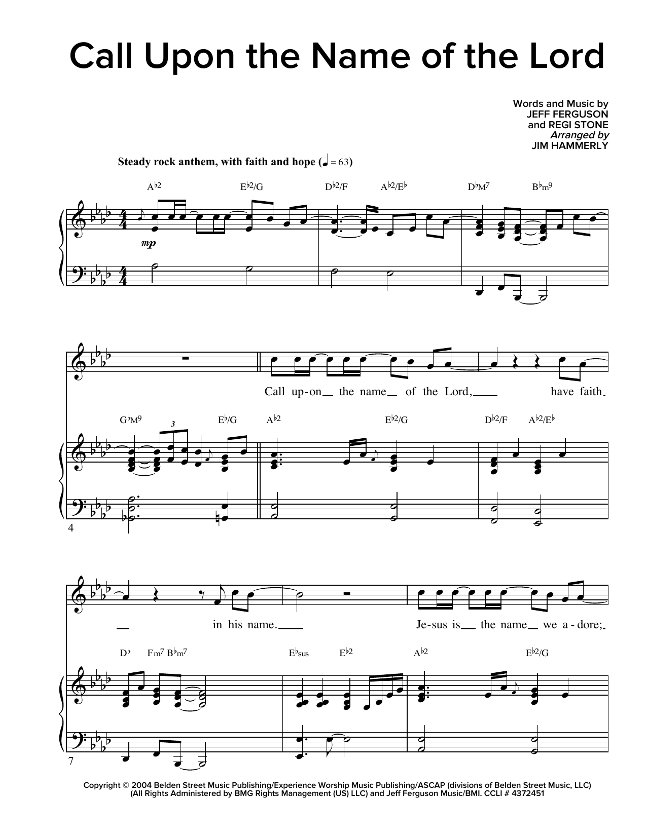 Regi Stone Call Upon The Name Of The Lord sheet music notes and chords arranged for Piano & Vocal