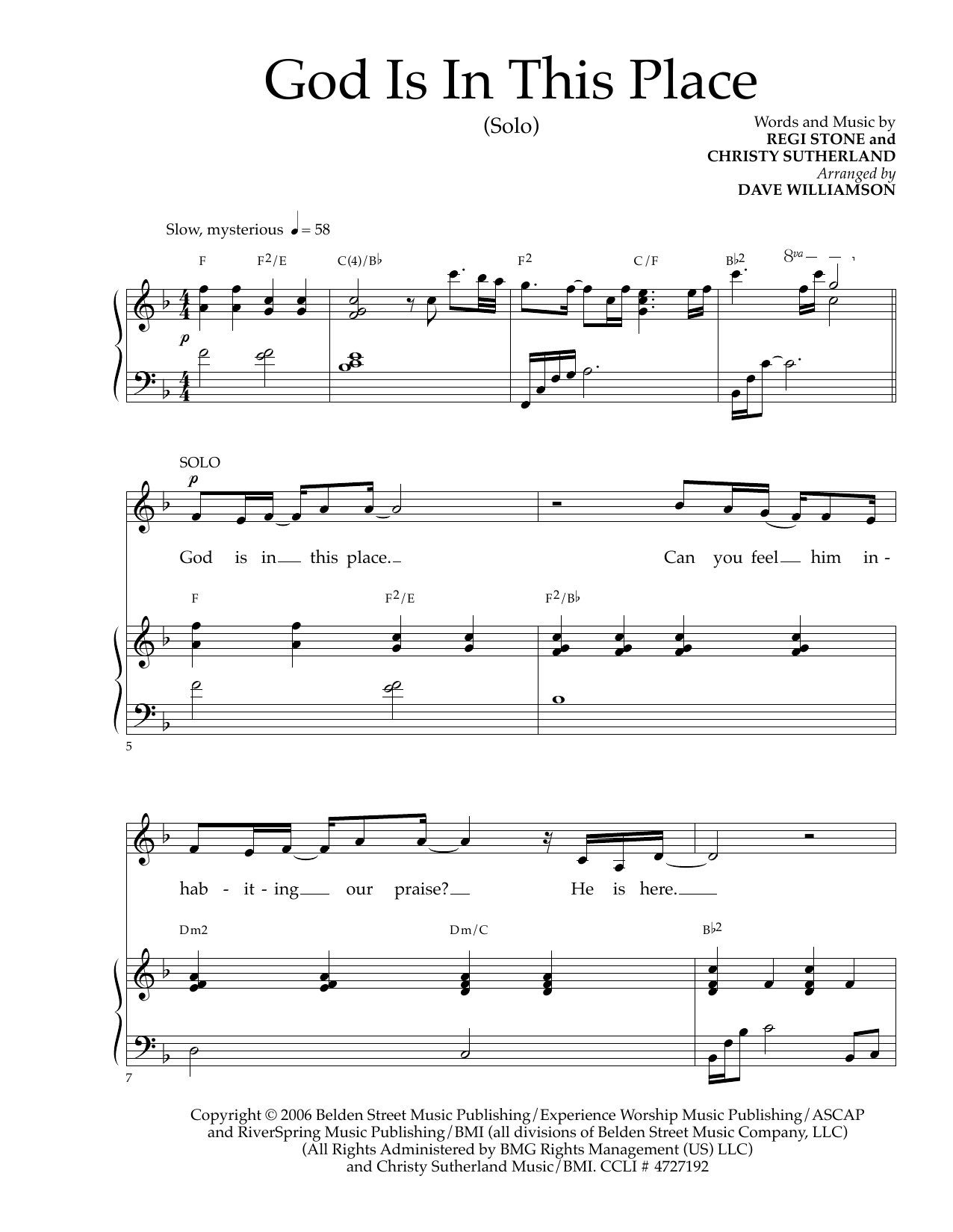 Regi Stone God Is In This Place sheet music notes and chords arranged for SATB Choir