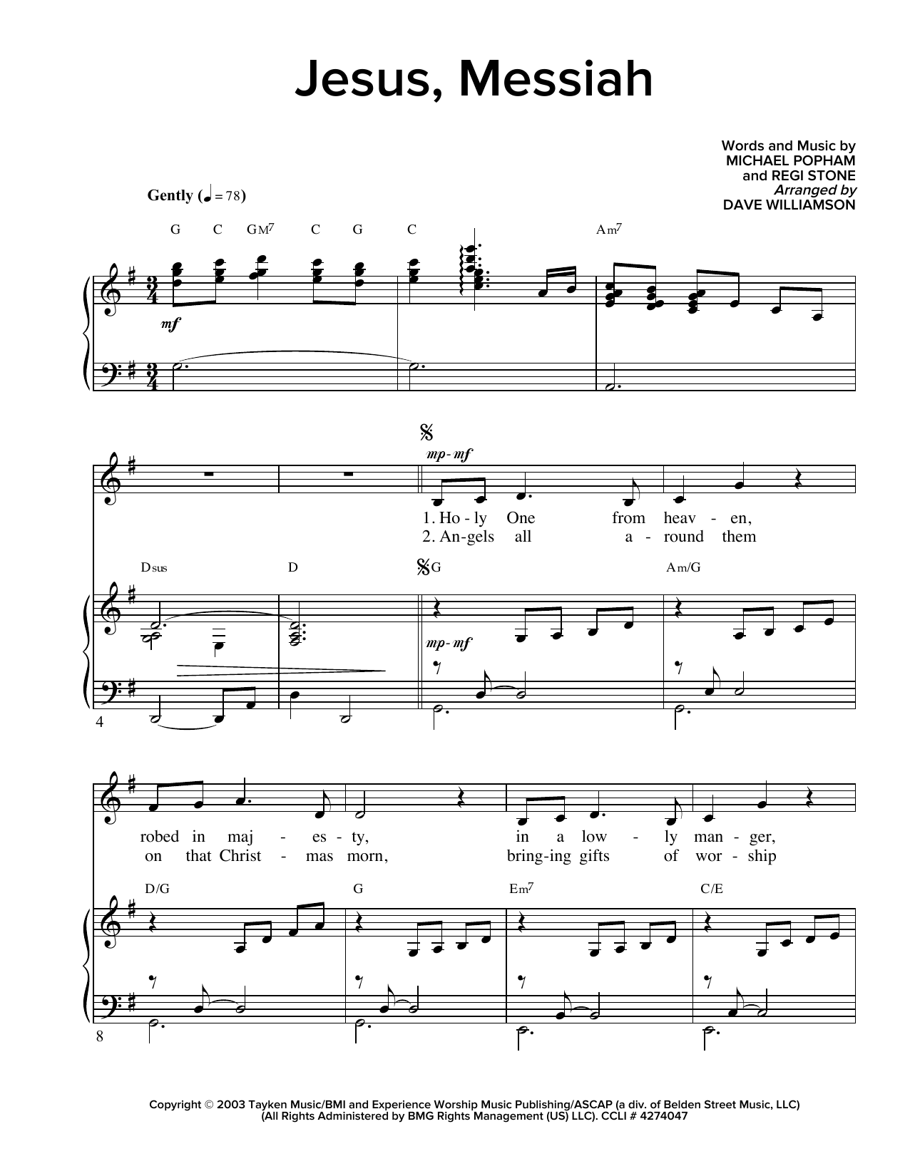 Regi Stone Jesus, Messiah sheet music notes and chords arranged for Piano & Vocal
