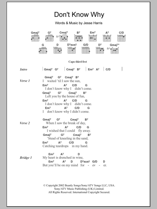 Regina Gilberto Don't Know Why sheet music notes and chords arranged for Guitar Chords/Lyrics