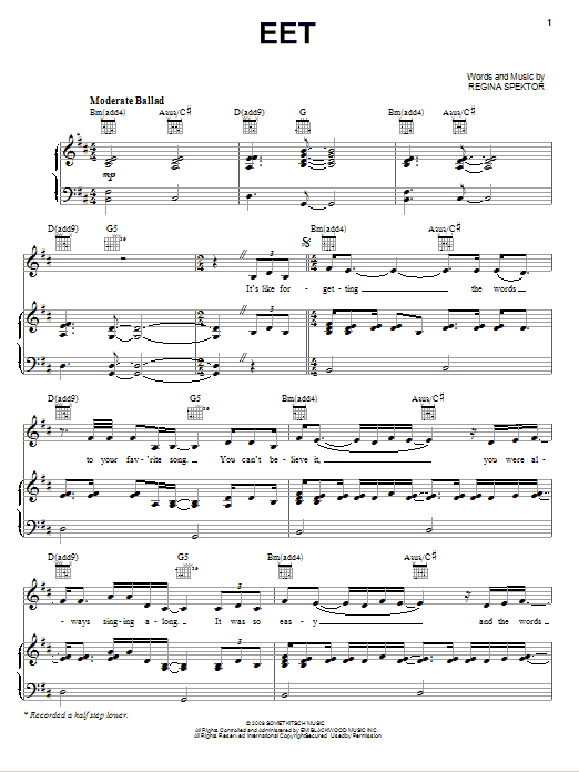 Regina Spektor Eet sheet music notes and chords arranged for Piano, Vocal & Guitar Chords (Right-Hand Melody)
