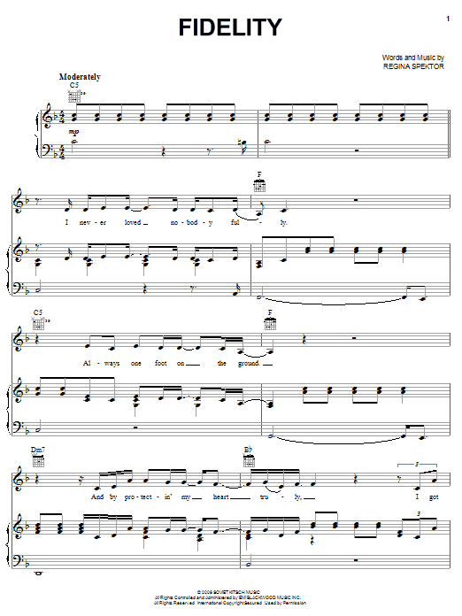 Regina Spektor Fidelity sheet music notes and chords arranged for Easy Guitar