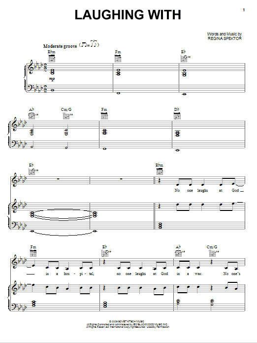 Regina Spektor Laughing With sheet music notes and chords arranged for Piano, Vocal & Guitar Chords (Right-Hand Melody)