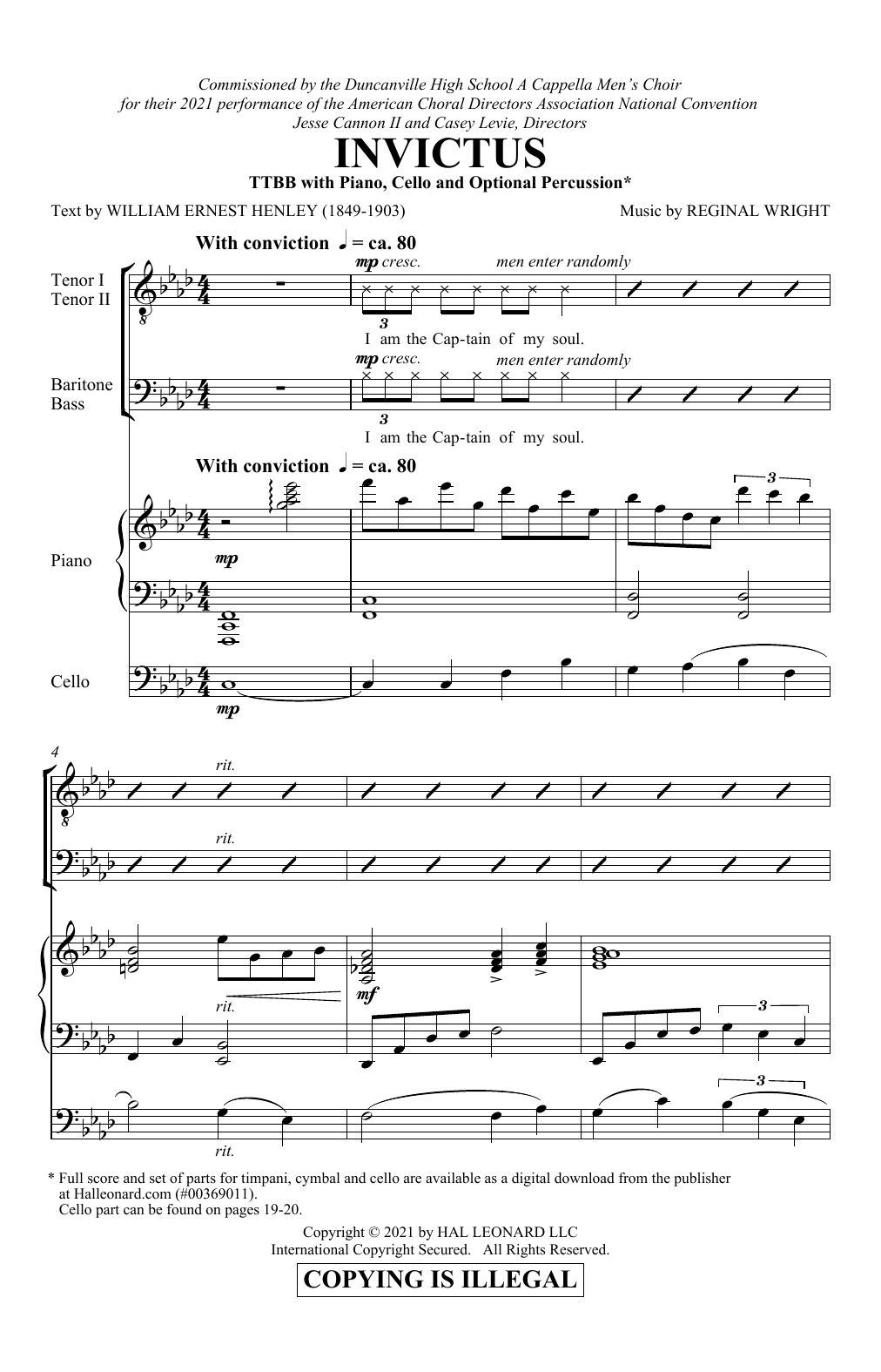 Reginal Wright Invictus sheet music notes and chords arranged for TTBB Choir