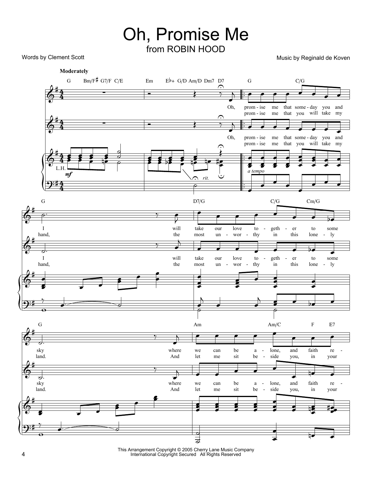 Reginald De Koven Oh, Promise Me sheet music notes and chords arranged for Lead Sheet / Fake Book