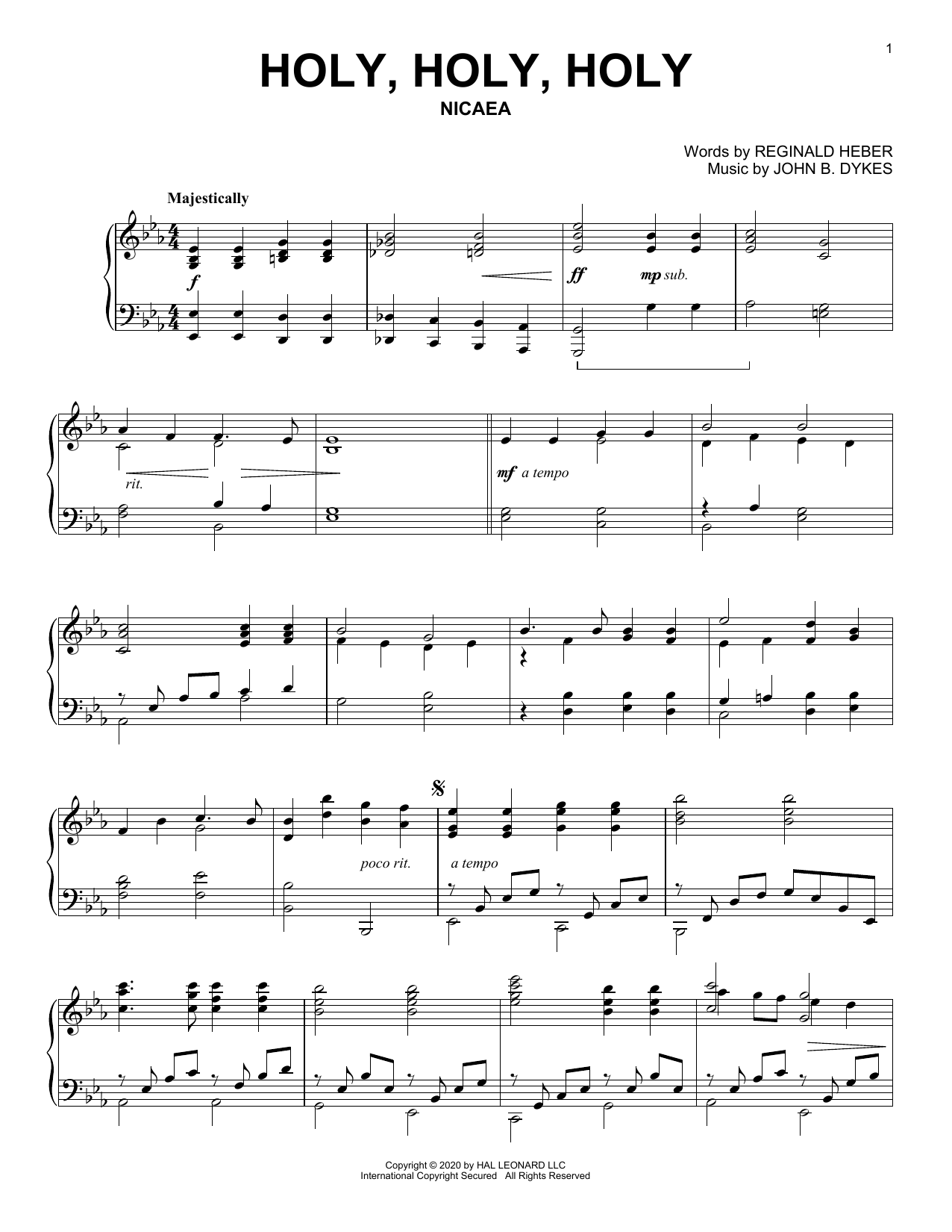 Reginald Heber and John B. Dykes Holy, Holy, Holy sheet music notes and chords arranged for Piano Solo
