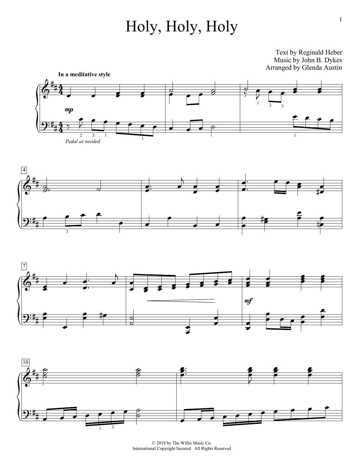 Reginald Heber Holy, Holy, Holy (arr. Glenda Austin) sheet music notes and chords arranged for Educational Piano