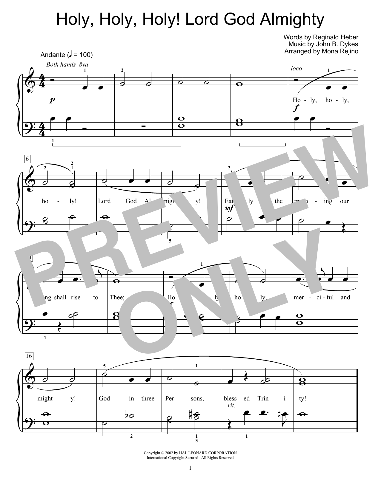 Reginald Heber Holy, Holy, Holy! Lord God Almighty (arr. Mona Rejino) sheet music notes and chords arranged for Educational Piano