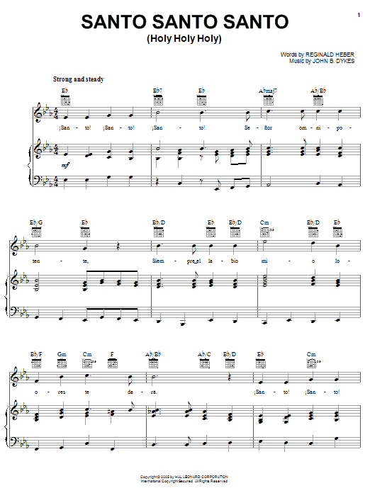 Reginald Heber Santo Santo Santo (Holy Holy Holy) sheet music notes and chords arranged for Piano, Vocal & Guitar Chords (Right-Hand Melody)