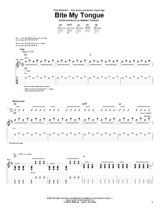 Relient K Bite My Tongue sheet music notes and chords arranged for Guitar Tab