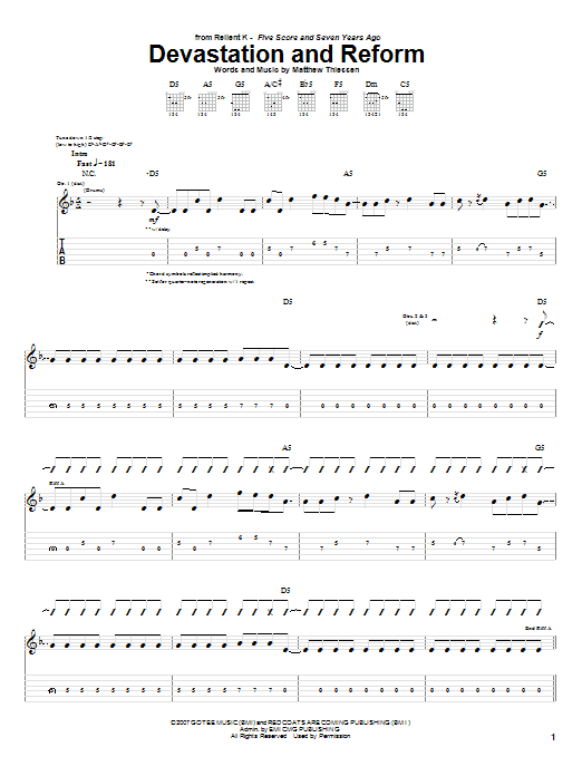 Relient K Devastation And Reform sheet music notes and chords arranged for Guitar Tab