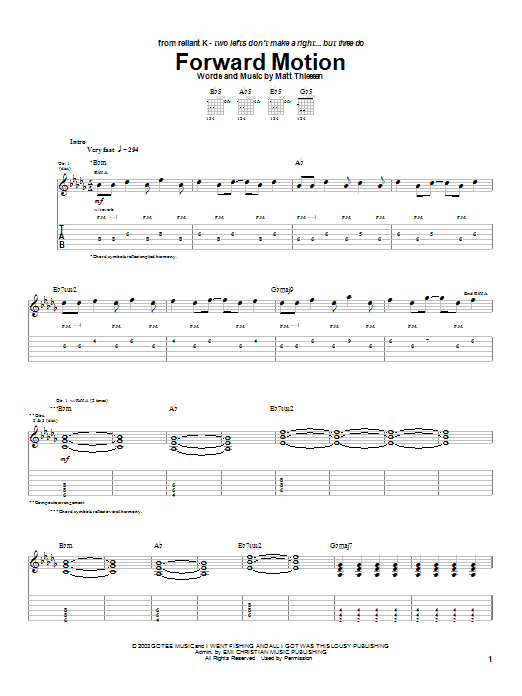 Relient K Forward Motion sheet music notes and chords arranged for Guitar Tab