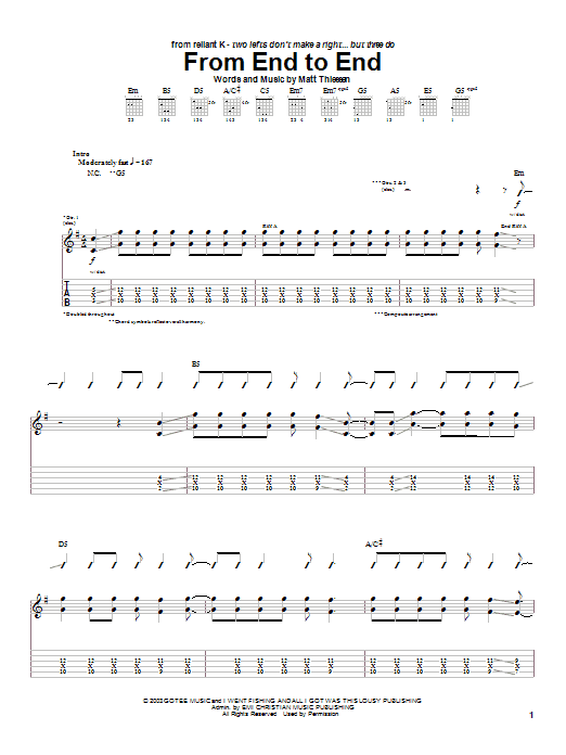 Relient K From End To End sheet music notes and chords arranged for Guitar Tab