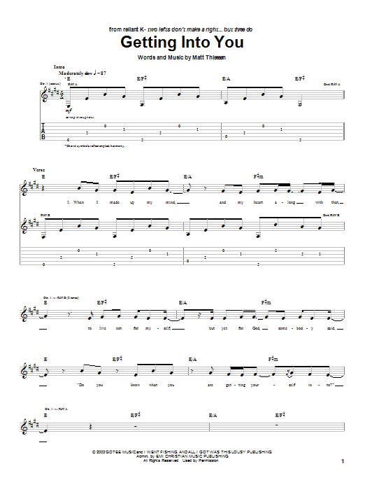 Relient K Getting Into You sheet music notes and chords arranged for Guitar Tab