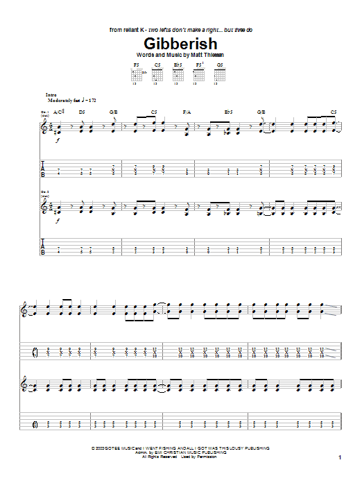 Relient K Gibberish sheet music notes and chords arranged for Guitar Tab