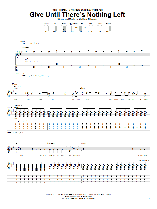 Relient K Give Until There's Nothing Left sheet music notes and chords arranged for Guitar Tab