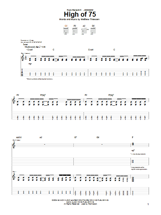 Relient K High Of 75 sheet music notes and chords arranged for Guitar Tab