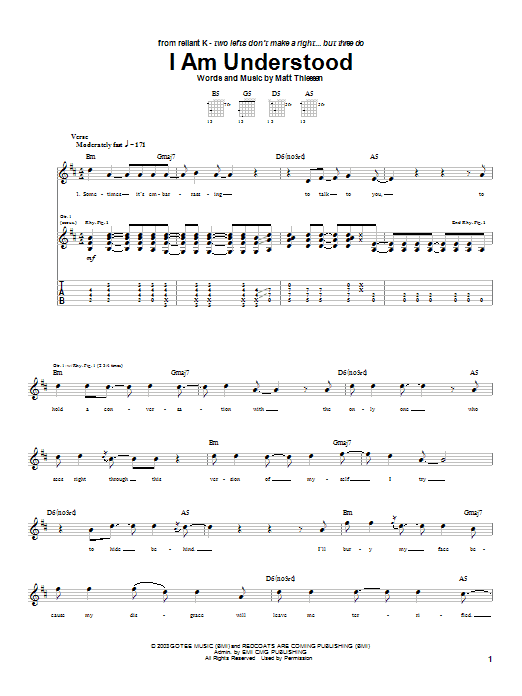 Relient K I Am Understood sheet music notes and chords arranged for Guitar Tab