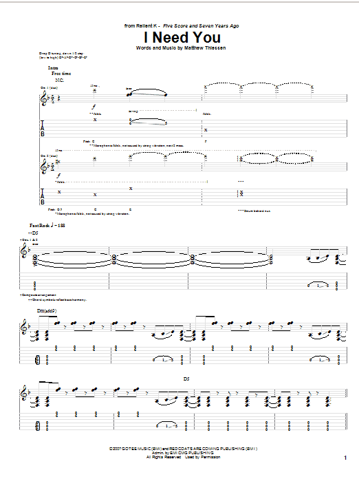 Relient K I Need You sheet music notes and chords arranged for Piano, Vocal & Guitar Chords (Right-Hand Melody)